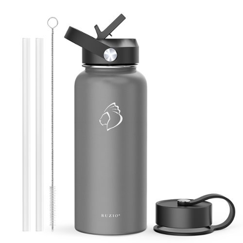 Buzio - Duet Series - 32oz Insulated Water Bottle with Straw Lid and Flex Lid - Gray-Front_Standard 