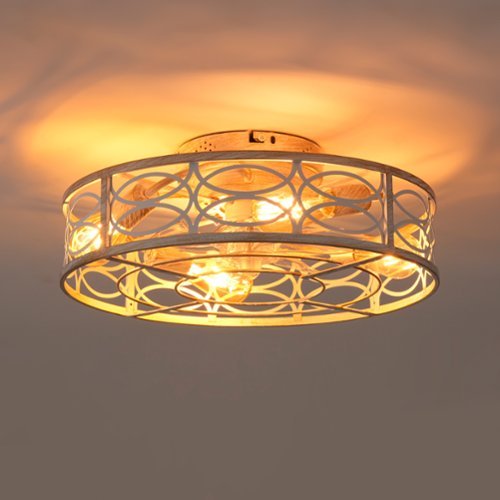 Sofucor - Farmhouse Ceiling Fans w/ Light Remote Flush Mount Rustic Ceiling Fan Boho Bladeless Country Caged Ceiling Light Fixture - White & Light Gold-Front_Standard 