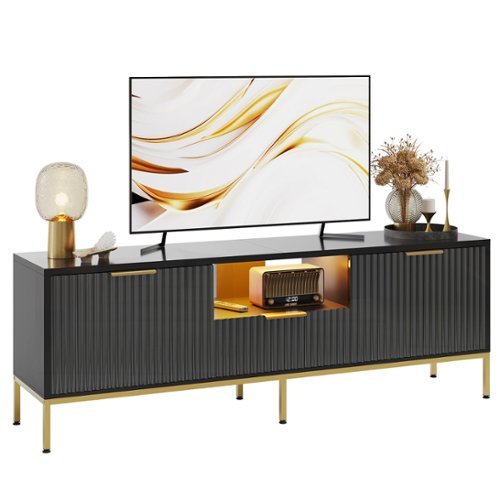 Bestier 55" Fluted Gaming TV Stand for 60" TV Sleek Media Console with Wave-Patterned Buffet Cabinet - Black