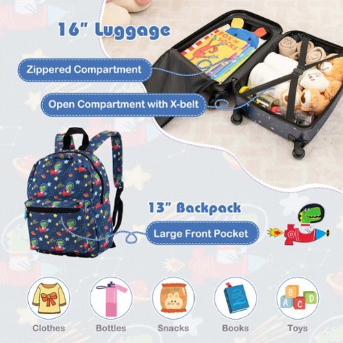 Costway 5 PCS Kids Luggage Set with Backpack Neck Pillow Luggage Tag Lunch Bag Wheels - Dark Blue SHOP ONLINE