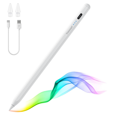 Tronsmart - Kreda 10 Stylus Pen with Tilt Sensitivity, Palm Rejection, Magnetic iPad Pencil Compatible with iPad - White