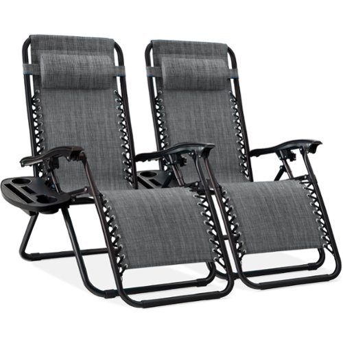 Best Choice Products - Set of 2 Zero Gravity Lounge Chair Recliners for Patio, Pool w/ Cup Holder Tray - Gray-Front_Standard 