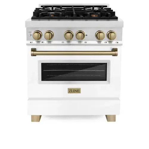 Front. ZLINE - Autograph 30" Legacy Dual Fuel Range w/ 4 Burners & White & Bronze Accents (RAZ-WM-30-CB) - Multicolor.