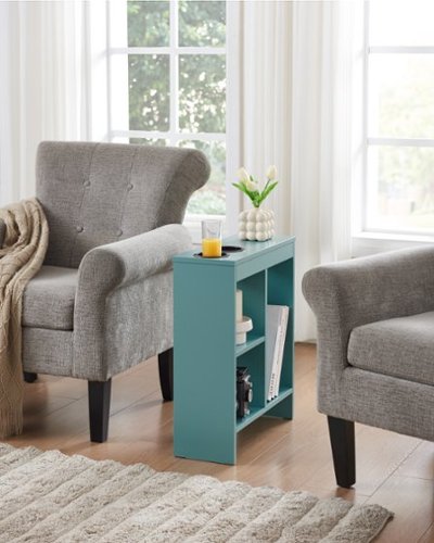 Kings Brand Furniture - Side End Table with Drink Holders, Storage Shelves, Magazine Holder - Light/Pastel Brown-Front_Standard 