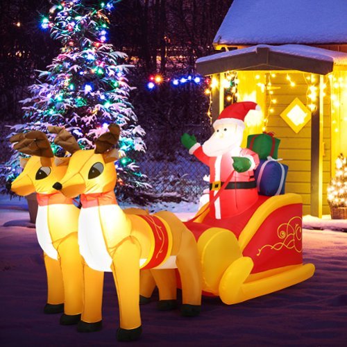 Costway 7.5 Ft Inflatable Santa Double Deer w/Sled Waterproof Christmas Outdoor Decoration - Multicolor