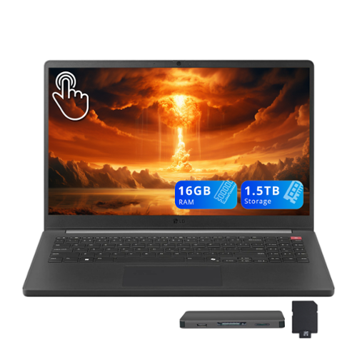 LG - gram Book 15.6" FHD Touch Laptop,Intel Ultra 7 255U,16GB RAM,512GB SSD+1TB Dock Set,Numeric keypad,Win 11 - Black-Front_Standard 