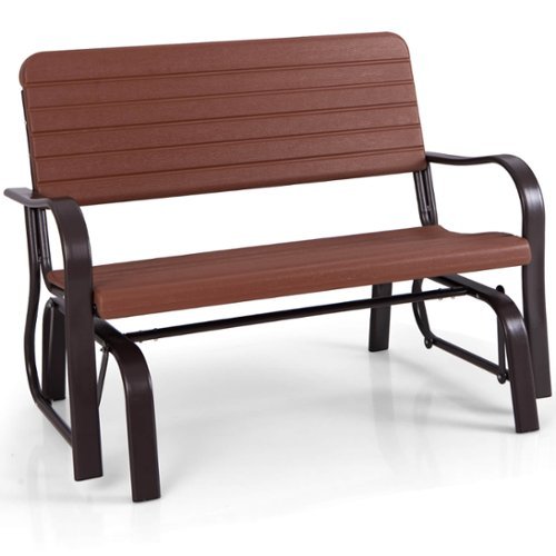 Costway - Outdoor Patio Swing Porch Rocker Glider Bench Loveseat Garden Seat Steel - Brown-Front_Standard 