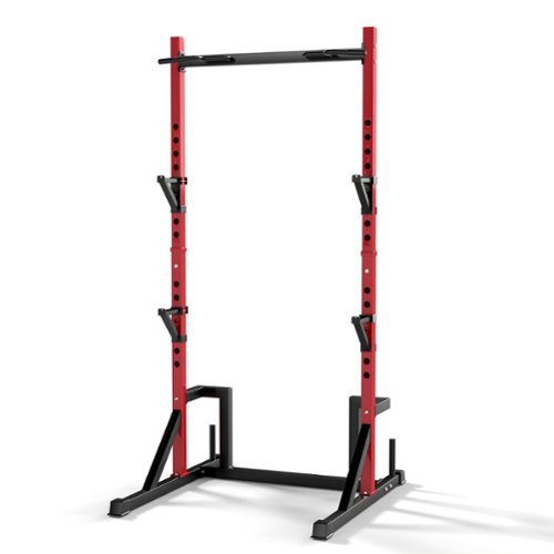 KERDOM - Height Adjustable Power Rack with Pull up Bar Muscles Trainer, Power Tower Pull Up Dip Station Heavy Capacity 700lbs - Red-Front_Standard 