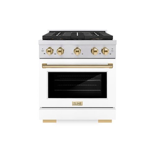 ZLINE - Autograph 30 in. 4.2 cu. ft. Freestanding Paramount Gas DuoPro Range with Polished Gold Accents - White Matte