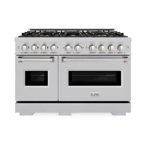 Front. ZLINE - 48 in. 6.7 cu. ft. Classic Freestanding Dual Fuel Range with 8 DuoPro Burners and Dual Ovens in Satin Stainless Steel - Satin Stainless Steel.
