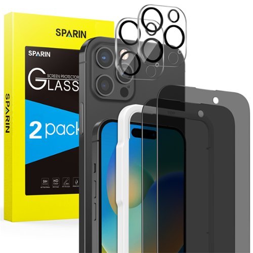 SPARIN - [2+2 Pack] Privacy Screen Protector for iPhone 15 Pro 6.1-Inch + Lens Protector, Anti Spy Private Tempered Glass - Black