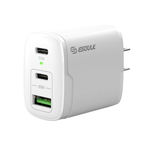 Esoulk - iPhone 17e 17 Pro Max Charger 40W 3-Port Fast Wall Charging Block Power Adapter (2 PD USB-C + 1 QC USB-A) - White-Front_Standard 