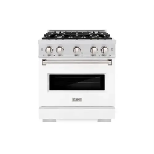 Front. ZLINE - ZLINE 30 in. Classic Satin Steel Gas Range with 4 Burners and Convection Oven (CGRS-WM-30) - Stain Steel/White Matte.