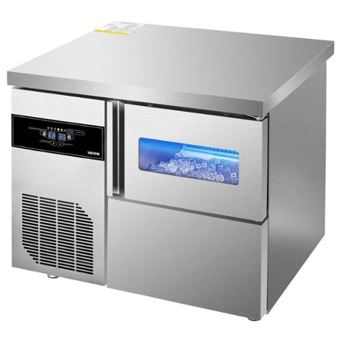 VEVOR - Commercial Ice Maker Machine,132 lbs/24H Stainless Steel Ice Machine with Worktop, 30 lbs Ice Storage Bin & Touch Screen - Silver-Front_Standard 