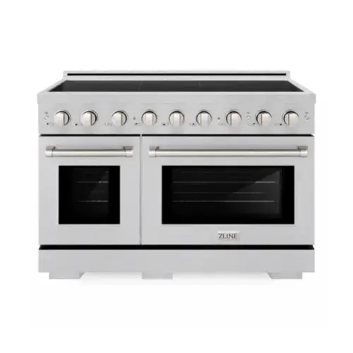 Front. ZLINE - 48 in. 6.7 cu. ft. Paramount Freestanding Induction Range with 7 Element Cooktop & Dual Ovens in Satin Stainless Steel - DuraSnow Stainless Steel.