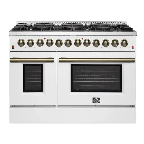 Front. Forno Appliances - 48 in. Wide 8 Burner Galiano 6.58 Cu. Ft. Freestanding Dual Fuel Range with Convection Oven and Griddle - White Door.