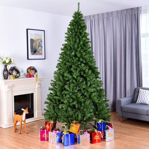 Costway - 9FT PVC Christmas Tree 2132 Tips Hinged Solid Metal Legs - Green