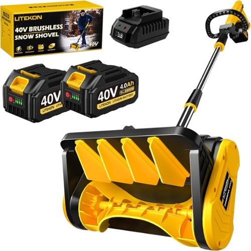 LITEKON - 40V Cordless Snow Blower with 4.0Ah Battery & Charger, 13-Inch Wide & 6-Inch Deep Clearing, 16.5ft Snow Throw - Yellow-Front_Standard 