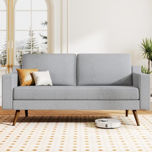 Dyonery - 65.4" Loveseat Sofa,Mid Century Modern Loveseat Couches for Living Room,Comfy Linen Sofa with Spring Cushion - Gray-Front_Standard 