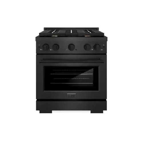 Front. ZLINE - ZLINE 30 in. 4.2 cu. ft. Freestanding Paramount Dual Fuel Range in Black Satin Stainless Steel with 4 Brass Burners - Black Satin Stainless Steel.