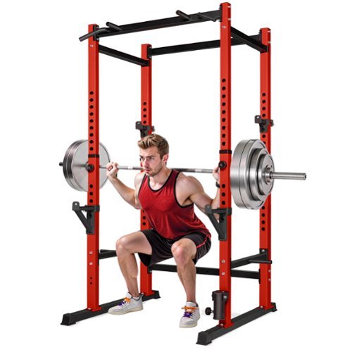 Brick Attic - 1000LB Capacity Power Rack, Rack Cage for Weight Training, Adjustable Squat Stand Rack for Home Gym Equipment - Red-Front_Standard 