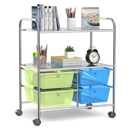 Costway - 4 Drawer Rolling Storage Cart Scrapbook Paper Office School Organizer - Green + Blue-Front_Standard 