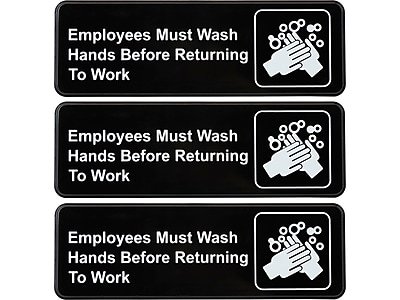 Excello Global Products - Employees Must Wash Hands Indoor Wall Sign, 9" x 3", 3/Pack (EGP-HD-0049-S) - Black/White