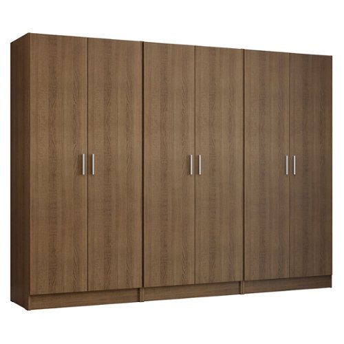 Madesa - 6 Doors Wardrobe with Ample Shelves and Hanging Space 94"L - Gray - Brown-Front_Standard 