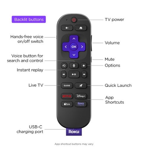 Roku Voice Remote Pro (2nd Edition) | Rechargeable Replacement Voice Remote, Backlit Buttons & Hands-Free Voice Controls - Black GLOBAL SHIPPING