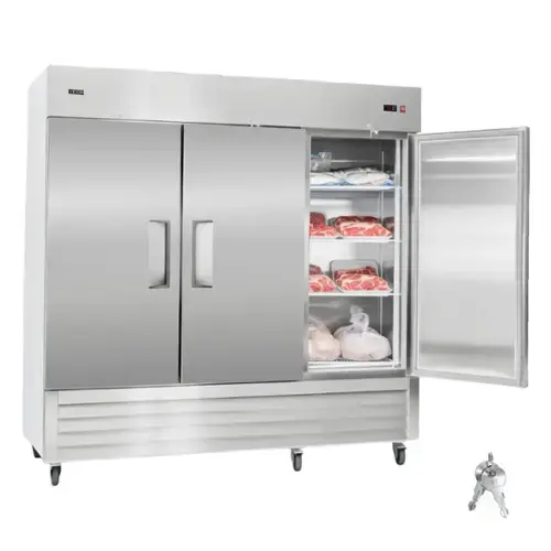 Front. VEVOR - Commercial Reach-In Freezer 85" W, 69 Cu.Ft Stainless Steel Upright Freezer with Three Doors, Auto-Defrost - Stainless steel color.