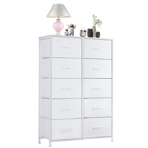 Bestier - 10 Drawer 11.8 in. Fabric Storage Tower Dresser Wooden Top Without mirror for Kid Room, Closet, Entryway, Nursery - White