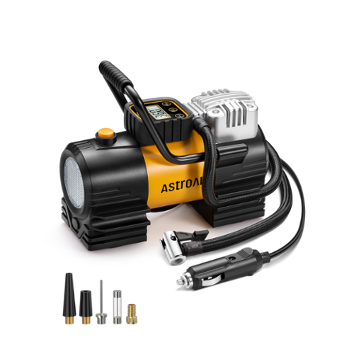 AstroAI - Tire Inflator Portable Air Compressor (Up to 150 PSI) Tire Pump 12V DC - Yellow-Front_Standard 