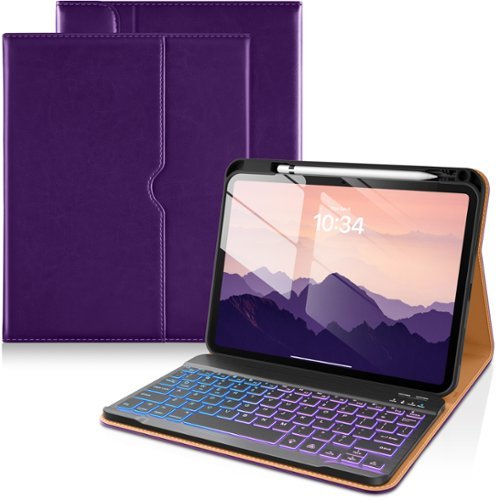 DTTO - Detachable Backlit Keyboard Case for iPad 11th/10th Gen (2025/2022) - Leather Cover w/ Pencil Holder & Pocket - Deep Purple-Front_Standard 