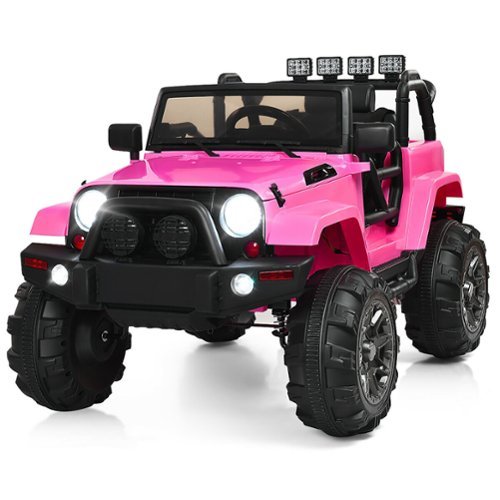Costway - 12V Kids Ride On Truck Car w/ Remote Control MP3 Music LED Lights - Pink-Front_Standard 
