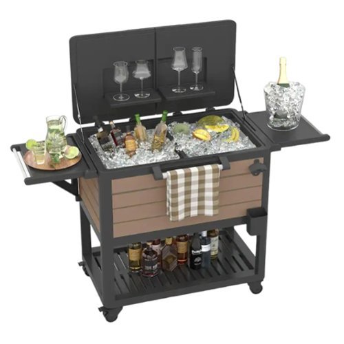 Yardgrace - 104Qt Rolling Cooler Cart, Portable Ice Chest with Wheels, Outdoor Beverage Bar Cart for Pool, BBQ, Patio Parties - Brown-Front_Standard 