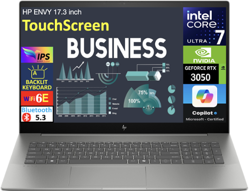 HP - ENVY 17t-cw100 Laptop, Core Ultra 7 155U, 64GB, 2TB SSD, 17.3" Touch FHD (1920x1080), GeForce RTX 3050, Win 11 Pro - Gray-Front_Standard 