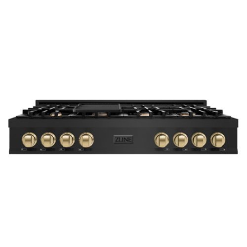 ZLINE - Autograph 48 in. Slide-In Classic Rangetop w/ 8 Burners in Black Stainless Steel & Bronze Accents - Black Stainless Steel
