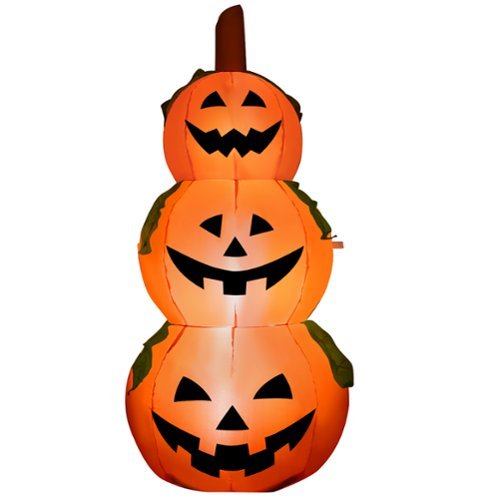 Costway - 5 Ft  Halloween Inflatable 3-Pumpkin Stack Blow Up Pumpkin Ghost Yard Decoration - Orange