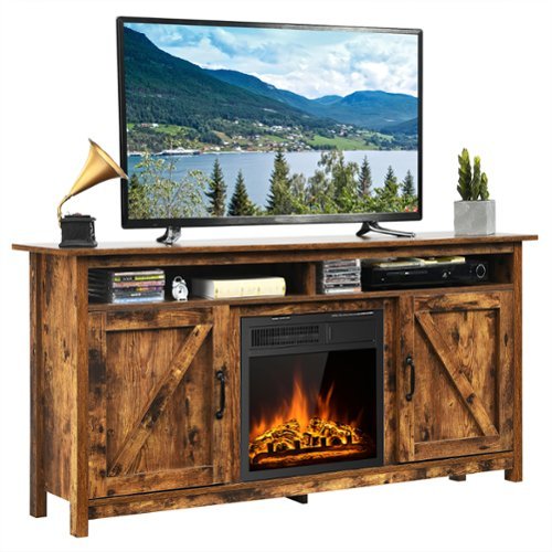 Costway - 60" Industrial Fireplace TV Stand W/18" 750W/1500W Electric Fireplace - Brown-Front_Standard 
