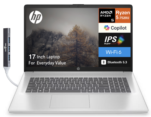 HP 17 Laptop 17.3 FHD (AMD Ryzen 5 7520U, 8GB LPDDR5, 512GB SSD