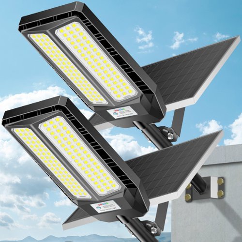 Adewalk - Solar Lights Outdoor 7000W, IP67 Waterproof Dusk to Dawn LED Solar Street Light with Motion Sensor for Pathway (2-Pack) - Black-Front_Standard 