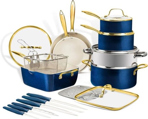 Gotham Steel - 20 Piece Ultra Nonstick Ceramic Cookware Set with Knutriblade Knives - Navy-Front_Standard 