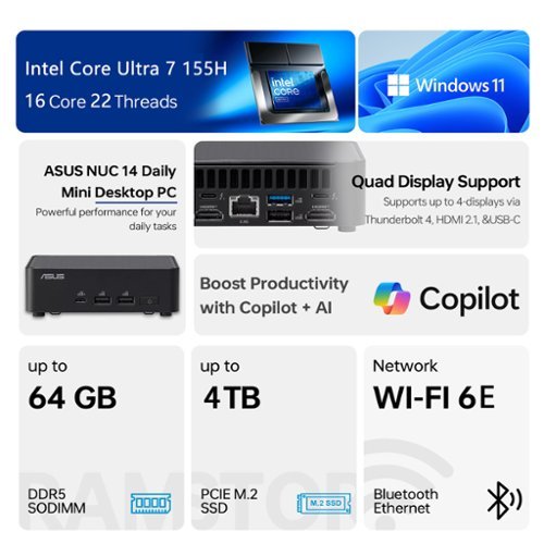 ASUS NUC 14 Desktop Intel Core Ultra 7 155H with 32GB DDR5 RAM 1TB