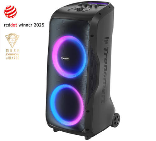 Tronsmart - Halo 300 Portable Party Speaker w/ Handle & Wheels, 240W Surging Sound, 20H Playtime, Dual Mic, Guitar & XLR Inputs, EQ - Black-Front_Standard 