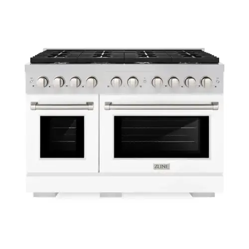 Front. ZLINE - ZLINE 48" Paramount Double Oven Dual Fuel Range with 8 Burner Cooktop (SDR-WM-48) - Black Matte.