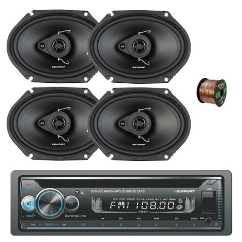 Blaupunkt - Beverly Hills 150 Single DIN Bluetooth DVD/CD Stereo Receiver, 4x 6x8" 60 Watt Max 3-Way Car Speakers w/ Wire-Front_Standard 