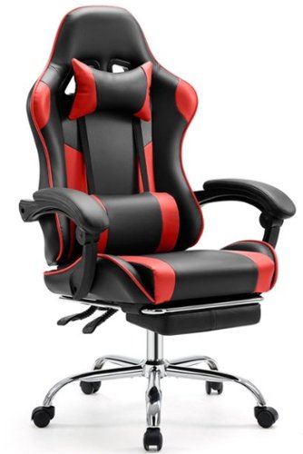 Bestier - Gaming Chair - PU Leather Fixed up Armrest Lumbar Support Ergonomic Reclining PC Chair With Rocking Mode & Footrest - Red-Front_Standard 