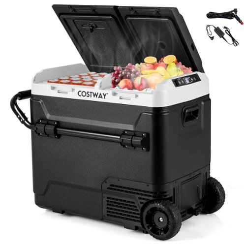 Costway - Dual Zone 12V Car Refrigerator 64QT Portable Compressor Fridge Freezer (-4℉~68℉)  for RVs - Black