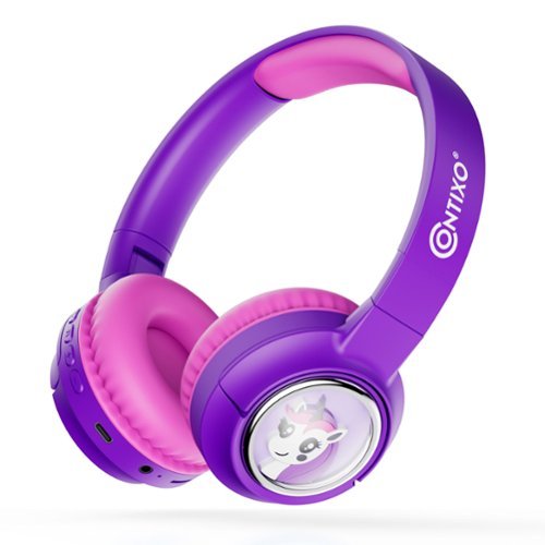 Contixo - Kids Bluetooth Wireless Headphones, Fun Designs, Safe Volume Limiter, LED Lights, Foldable, Mic - Purple-Front_Standard 