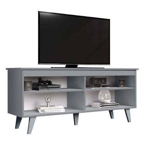 Madesa - TV Stand with 4 Open Shelves and Cable Management 53"L Media Storage Living Room and Bedroom - Gray-Front_Standard 